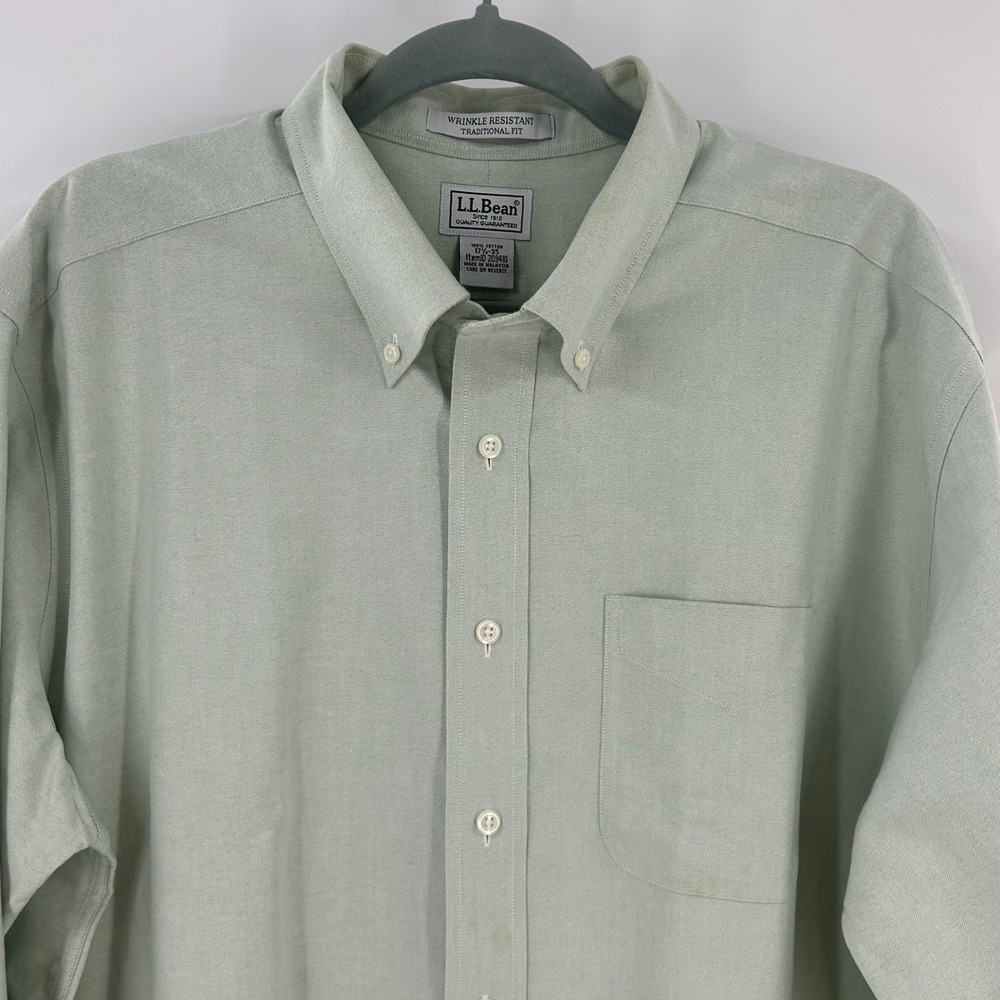 LL Bean Mens 17.5 35 Traditional Fit Wrinkle Resistant Oxford Shirt Sage Green - Picture 2 of 8